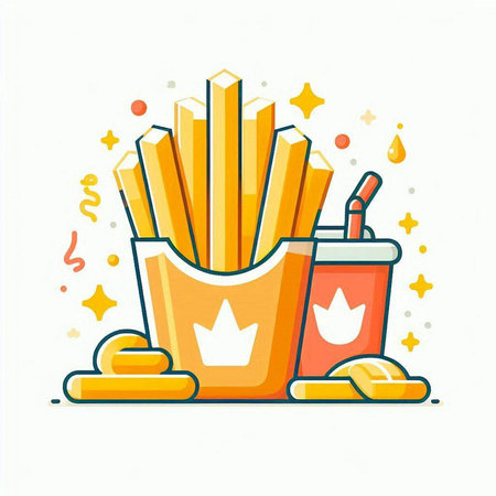 French fries and soda. Fast food. Vector illustration in flat styleのイラスト素材