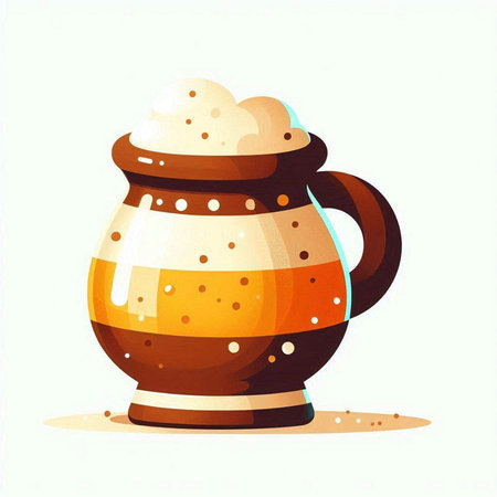 Illustration of a pot of beer with foam on a white backgroundのイラスト素材