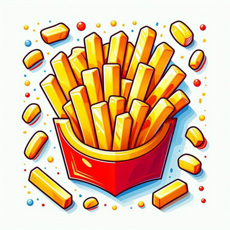 Illustration of french fries in a red box on a white backgroundのイラスト素材