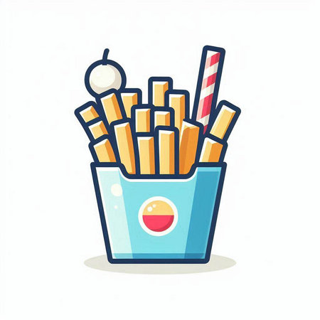 Illustration of french fries in a blue box. Vector illustration.のイラスト素材