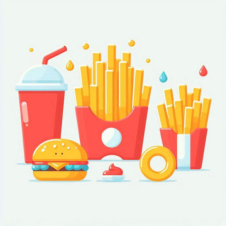 Fast food vector illustration. French fries, hamburger and colaのイラスト素材