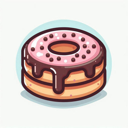 Donut with chocolate glaze on a white background. Vector illustration.のイラスト素材