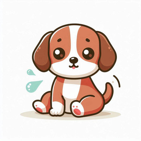 Cute cartoon dog sitting on a white background. Vector illustration.のイラスト素材