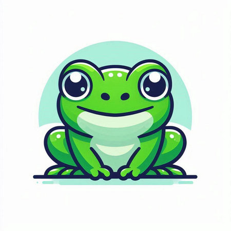 Cute green frog sitting on the ground and smiling. Vector illustration.のイラスト素材