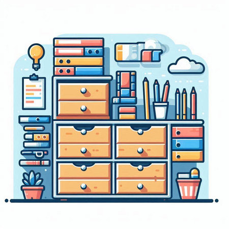 Furniture and office supplies in flat style. Vector illustration.のイラスト素材