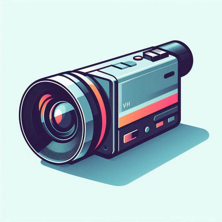 Digital camera on a blue background. Vector illustration in retro style.のイラスト素材