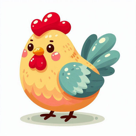 Cute cartoon chicken character. Vector illustration isolated on white background.のイラスト素材