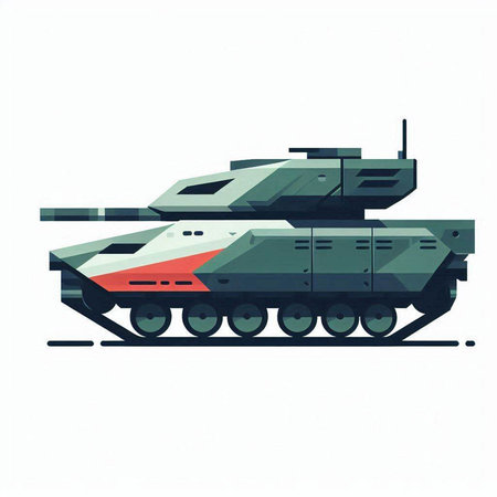 Military tank isolated on white background. Vector illustration in a flat style.のイラスト素材