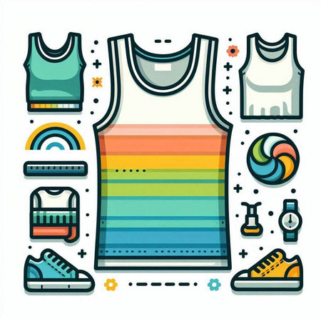 Colorful thin line icons set of sport clothing, shoes and accessories. Vector illustrationのイラスト素材