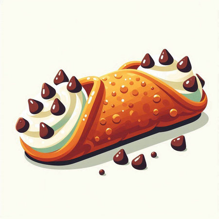 Illustration of a slice of cake with cream and chocolate on a white backgroundのイラスト素材