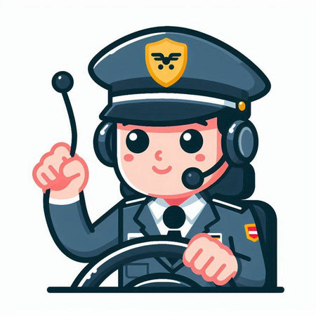 Policeman steering the car on white background. Vector illustration.のイラスト素材
