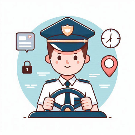 Illustration of a pilot with steering wheel on white background - vectorのイラスト素材