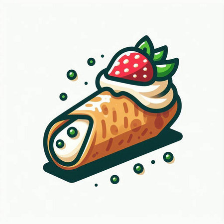 Strawberry roll with cream and fresh strawberries. Vector illustration.のイラスト素材