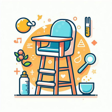 Vector illustration of baby chair. Line art design for web and print.のイラスト素材