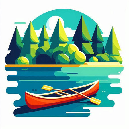 Kayak on the lake. Vector illustration in a flat style.のイラスト素材