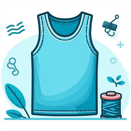 Blue sleeveless t-shirt on a white background. Vector illustrationのイラスト素材