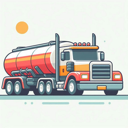 Colorful oil tanker truck on the road. Vector illustration in flat styleのイラスト素材
