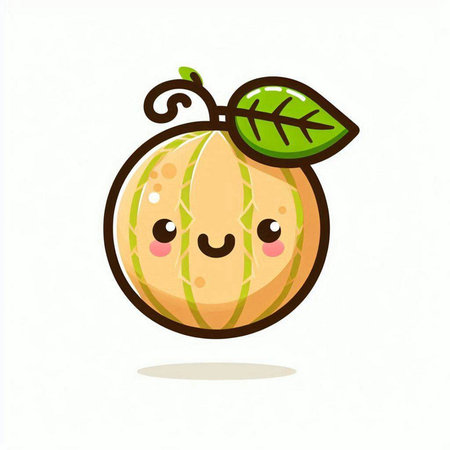 Cute cartoon melon character isolated on white background. Vector illustration.のイラスト素材