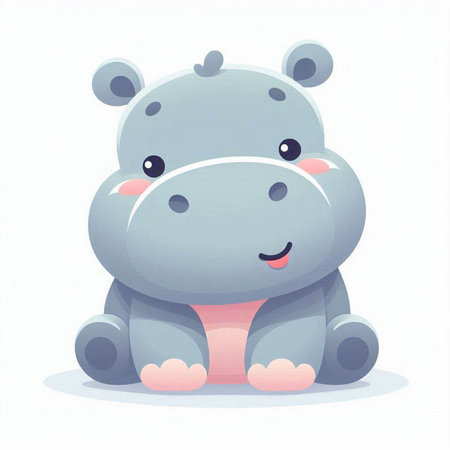 Cute cartoon hippo. Vector illustration isolated on white background.のイラスト素材