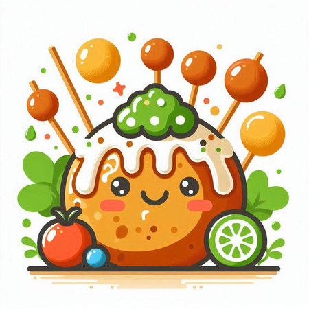 Cute kawaii apple with ice cream. Vector illustration.のイラスト素材