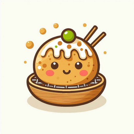 Cute cartoon ice cream in a bowl with chopsticks. Vector illustration.のイラスト素材
