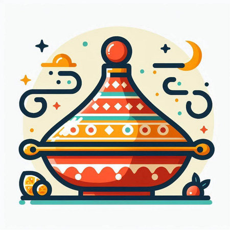 Colorful flat vector illustration of Ramadan Kareem greeting card. Colorful Ramadan Kareem greeting card in flat style.のイラスト素材