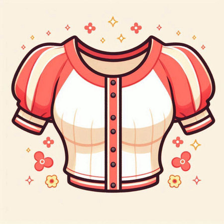 Illustration of a white blouse with red and white stripes.のイラスト素材