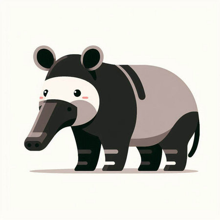Vector illustration of a cute cartoon black and white hippopotamus.のイラスト素材