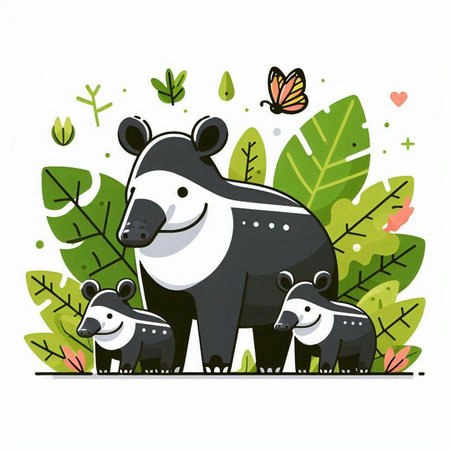 Cute cartoon panda bear with cubs. Vector illustration.のイラスト素材