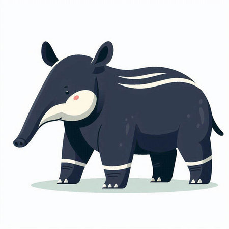 malayan tapir isolated on white background. cartoon vector illustration.のイラスト素材