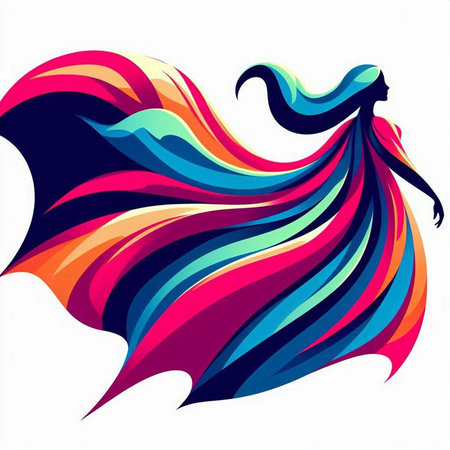 beautiful woman in colorful dress on a white background, vector illustrationのイラスト素材