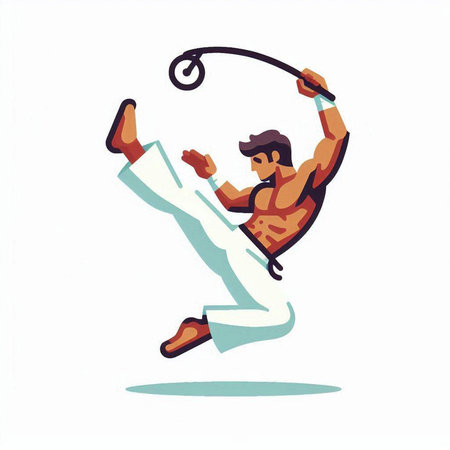 Athletic man jumping with skipping rope. Vector illustration.のイラスト素材