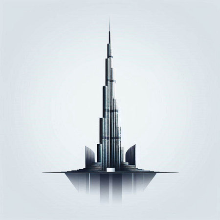 Vector illustration of a modern skyscraper in Dubai, United Arab Emiratesのイラスト素材