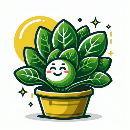 Cute smiling kawaii plant in pot. Vector illustration.のイラスト素材
