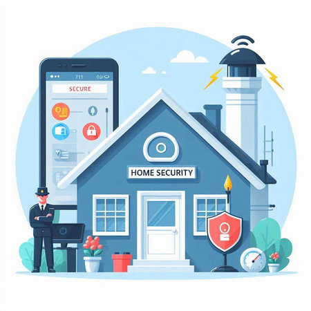 Security system concept in flat design style. Vector illustration with icons.のイラスト素材