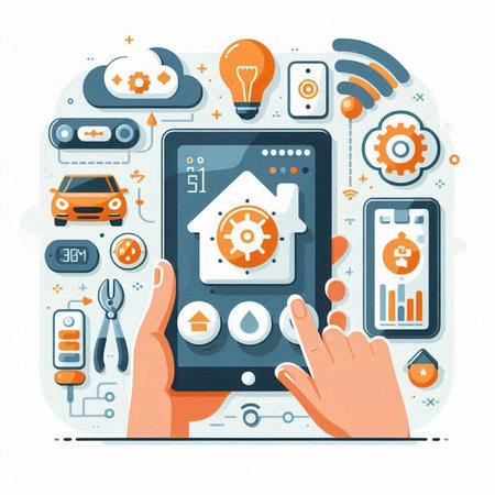 Smart home control system. Smart home control system. Modern flat vector illustrationのイラスト素材