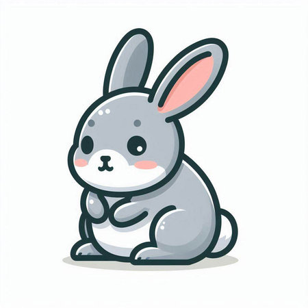 Cute cartoon rabbit on a white background. Vector illustration of a gray rabbit.のイラスト素材