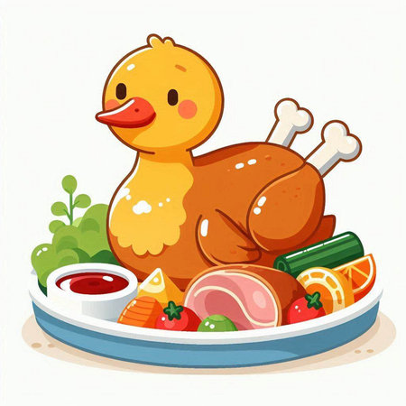 Illustration of a Cute Chicken Served on a Platterのイラスト素材