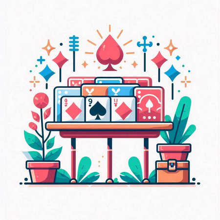Colorful vector illustration in flat linear style - the game of pokerのイラスト素材