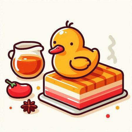 Illustration of a Cute Duck and a Cup of Apple Juiceのイラスト素材