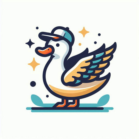 Duck icon. Vector illustration of a duck in a hat and glasses.のイラスト素材