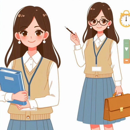 Young asian businesswoman with a briefcase and a notepadのイラスト素材