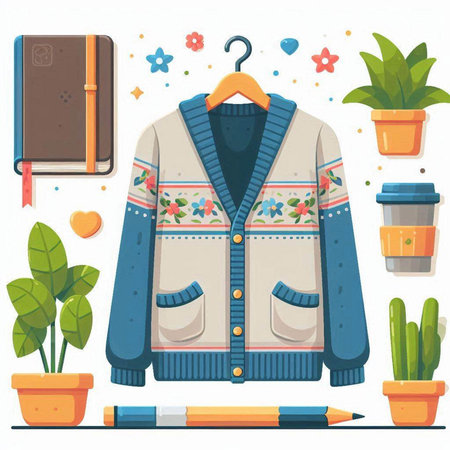 Vector illustration of a coat with a pattern on a hanger.のイラスト素材