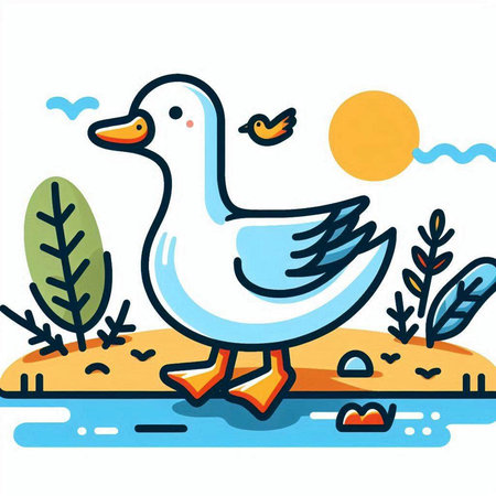 Duck on the seashore. Vector illustration in cartoon styleのイラスト素材