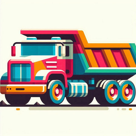 Illustration of a colorful dump truck on a white background with space for textのイラスト素材