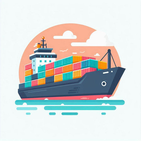 Cargo ship in the sea. Freight transportation. Vector illustrationのイラスト素材