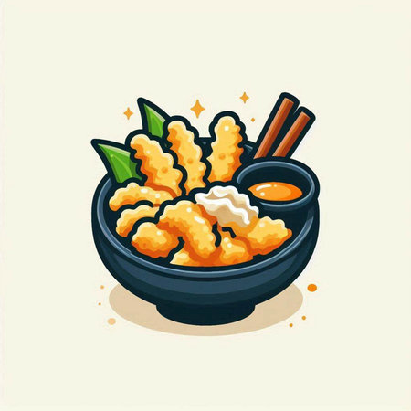 Illustration of japanese food tempura in a bowl.のイラスト素材