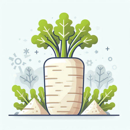 Vector illustration of fresh organic radish with leaves in flat style.のイラスト素材