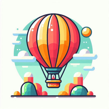 Colorful hot air balloon flying in the sky. Flat vector illustration.のイラスト素材
