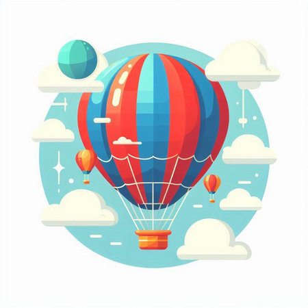 Colorful hot air balloon flying in the sky. Vector illustration.のイラスト素材